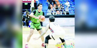Negrense Miguel Corteza of College of St. Benilde Blazers looks to pass the ball while being defended by a Colegio de San Juan de Letran Knights player. PHOTO COURTESY OF NCAA/GMA SPORTS