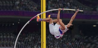 Filipino pole vaulter Ernest John Obiena delivered the country’s first gold medal in the 19th Asian Games. PHOTO COURTESY OF POC