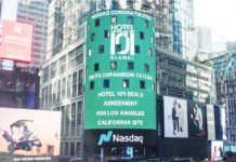 NASDAQ congratulates Hotel101 Global NASDAQ congratulates Hotel101 Global Pte. Ltd. at the NASDAQ Tower located in Times Square, New York City, USA.