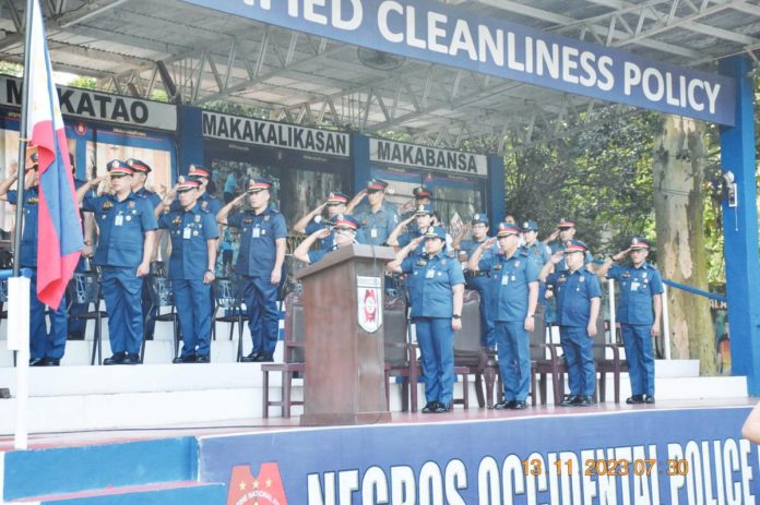 Negros_Occidental_PNP_resized The Negros Occidental Police Provincial Office (NOCCPO) will have one day off per week this December to maximize deployment for the holidays. Photo shows NOCPPO personnel during a flag raising ceremony at Camp Alfredo M Montelibano Sr. in Bacolod City. NEGROS OCCIDENTAL PNP