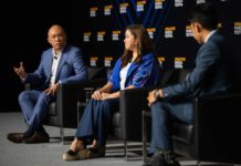 Ernest Cu, Globe Group President and CEO, speaks about raising unicorns in a panel discussion at the Singapore Fintech Festival, November 15, 2023. Beside him is Martha Sazon, President and CEO of Globe affiliate GCash, the country’s No. 1 Finance App and only double unicorn. (Photo via SFF)