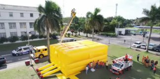 The Bacolod City Disaster Risk Reduction and Management Office, headed by Maria Laarni Pornan, tested the newly acquired Safety Air Cushion on Saturday, Nov. 25. SCREENGRAB FROM BCD PIO VIDEO