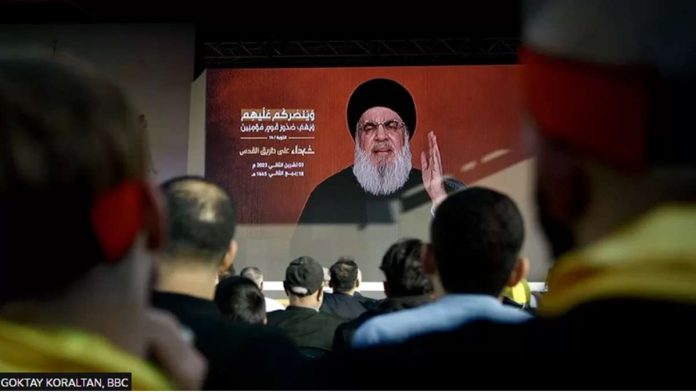 lebanon_resized Lebanese people watch as Hezbollah leader Hassan Nasrallah speaks from an undisclosed location. BBC