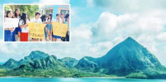 The Mt. Manaphag in Pan de Azucar Island in Concepcion, Iloilo is seen in this undated photo. Learners (inset) of Fernando A. Arlos Memorial School and Diogracias Arlos National High School in Barangay Tambaliza, located in Pan de Azucar Island, held placards on Thursday, Nov. 30, to show opposition to the mining exploration in Pan de Azucar Island. PHOTO COURTESY OF RODEL ALCALA VIA RMN ILOILO, DR. RAUL BANIAS PHOTO