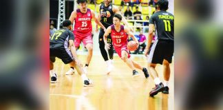 Chiba Jets’ Sota Okura (13) tries to dribble past the defense of TNT Tropang Giga’s Jayson Castro. PHOTO COURTESY OF EASL