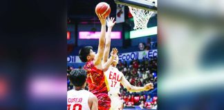 Mapua University Cardinals’ Andrei Igliane (1) attacks the defense of Emilio Aguinaldo College Generals’ Dave Ednilag (17). PHOTO COURTESY OF NCAA/GMA SPORTS