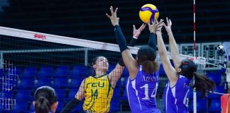 Negrense Kiesha Bedonia of Far Eastern University Lady Tamaraws battles with Ateneo de Manila University Blue Eagles’ Alexa Miner and Mitzi Pacia. PHOTO COURTESY OF SSL