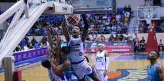 Magnolia Chicken Timplados Hotshots’ Tyler Bey skies for a two-handed dunk. PBA PHOTO