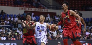 Aklanon Kris Rosales of NLEX Road Warriors tries to elude the defense of San Miguel Beermen’s Terrence Romeo. PBA PHOTO