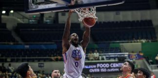 NLEX Road Warriors’ Thomas Robinson scores on a two-handed dunk. PBA PHOTO