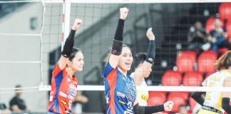 Quezon City Gerflor Defenders players in action during their PVL All-Filipino Conference game against F2 Logistics Cargo Movers on Thursday. PVL PHOTO