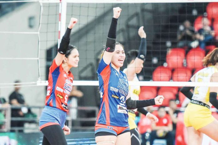 sports_gerflor_resized Quezon City Gerflor Defenders players in action during their PVL All-Filipino Conference game against F2 Logistics Cargo Movers on Thursday. PVL PHOTO