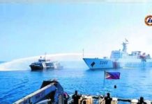National Task Force for the West Philippine Sea said Saturday’s water cannon attack by China Coast Guard (CCG) caused “significant damage” to Datu Bankaw (left). It condemned the CCG’s action as “not as only illegal but also inhumane” for it was directed at a humanitarian mission. SCREEN GRAB FROM PHILIPPINE COAST GUARD VIDEO
