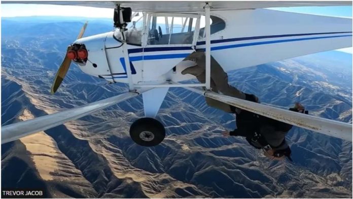 US_resized Trevor Jacob bailed out of a solo flight over the Los Padres mountains in California in 2021. PHOTO BY TREVOR JACOB