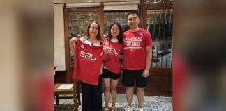 Patricia Grace Hiponia (center) along with her mother Grace (left) and San Beda University Lady Red Spikers assistant coach Ray Rosales (right). CONTRIBUTED PHOTO