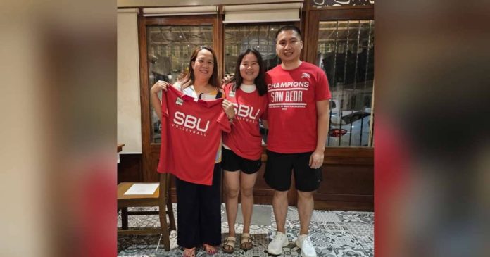 hiponia_superimposed Patricia Grace Hiponia (center) along with her mother Grace (left) and San Beda University Lady Red Spikers assistant coach Ray Rosales (right). CONTRIBUTED PHOTO