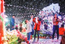 Soap bubble snow is a hit for young and old alike at the Christmas Village at the Baguio Country Club in Baguio City. The Christmas village will accept tourists until Jan. 7, 2024. JONATHAN CELLONA/ABS-CBN NEWS PHOTO