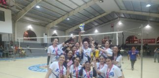 Members of Bacolod Tay Tung High School Thunderbolts celebrate their 2023 Rebisco 18-and-under Volleyball League Western Visayas Qualifiers crown. PHOTO COURTESY OF JOSE MONTALBO