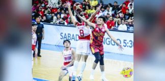 Mapua University Cardinals’ Marc Cuenco evades the defense of San Beda University Red Lions’ Peter Alfaro for a layup. PHOTO COURTESY OF NCAA/GMA SPORTS
