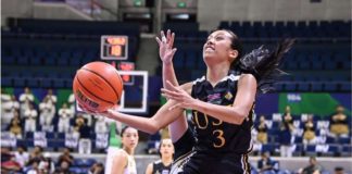 University of Santo Tomas Growling Tigresses’ Angela Villasin with a game-winning layup. UAAP PHOTO