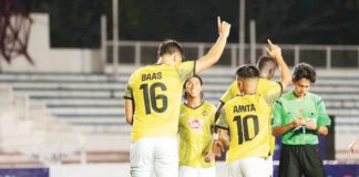 Mikel Justin Baas gestures after delivering the Copa Paulino Alcantara championship-clinching penalty for Kaya Futbol Club-Iloilo against Davao Aguilas-UMAK FC. PHOTO COURTESY OF KAYA-ILOILO