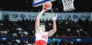 San Beda University Red Lions’' James Payosing soars for an inside basket. PHOTO COURTESY OF NCAA/GMA SPORTS