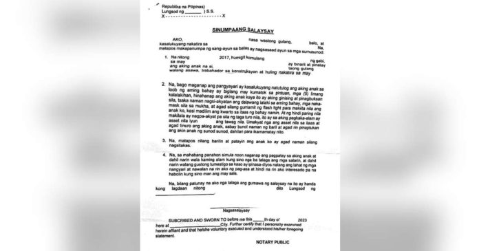 waivers_superimposed An affidavit allegedly prepared by police for families of drug war victims intending to pursue cases against them. PHOTO BY THE PHILIPPINE DAILY INQUIRER