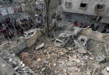 ‘Hamas command in north Gaza destroyed’ People inspect the site of an Israeli strike on a house in Jabalia, in the northern Gaza Strip. Much of northern Gaza has been reduced to rubble. REUTERS