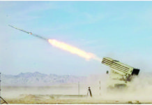 Iranian missiles – seen here during a training drill – have hit Pakistan, Iraq and Syria in recent days. Reuters