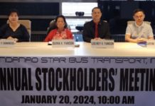 YANSON GROUP VOWS TO SUPPORT MINDANAO ECONOMIC GROWTH Stockholders Meeting. Shown during the January 20, 2024 annual stockholders' meeting of Mindanao Star Bus Transit Inc. (MSBTI) are the re-elected company officers and directors (from left) Ginnette Yanson Dumancas, Olivia V. Yanson, Leo Rey Yanson and Arvin John Villaruel.