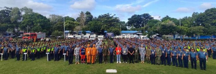 A send-off ceremony was held yesterday for troops from the police and other law enforcement agencies tasked with securing the 2024 Ati-Atihan Festival in Kalibo, Aklan. AKLAN POLICE PROVINCIAL OFFICE / FACEBOOK