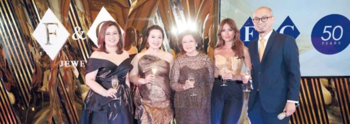 fandc F & C Jewelry, Inc. President Mrs. Susan Florete (center) with (L-R) daughters Marjorie Florete, Gemologist and Executive Vice President and Director for Merchandising and Admin, Marissa Florete Gorriceta, Gemologist and Director for Marketing and Business Development, son CEO Marcelino Florete III (rightmost) and newest Brand Ambassadress Sophia Andres (2nd from right)
