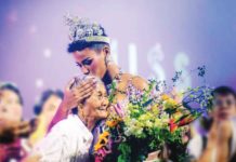 Newly-crowned Miss Iloilo 2024, Alexie Mae Caimoso Brooks, pays tribute to her grandmother, Lola Basing. Brooks, a scholar-athlete at National University, was also awarded the special title of Miss SM City Iloilo during the coronation night. SHERWIN BALAJADIA BACHOCO PHOTO