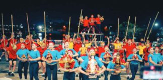 Participating tribes rehearse at the Iloilo Freedom Grandstand in preparation for today’s Dinagyang Festival’s grand opening salvo. JERRY TREÑAS FB PHOTO