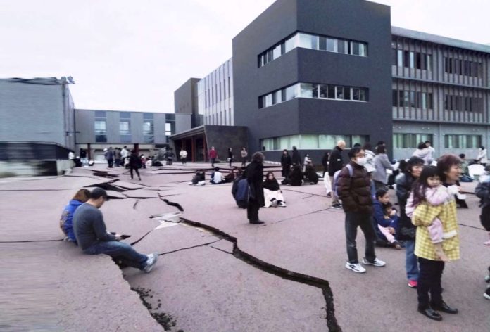 quake_resized Road cracks caused by an earthquake is seen in Wajima, Ishikawa prefecture, Japan on Jan. 1, 2024, in this photo released by Kyodo. REUTERS