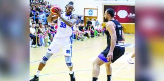 Strong Group-Philippines’ Dwight Howard protects the ball while being defended by Mohamad Ali Haidar of Beirut Club. PHOTO COURTESY OF UAE BASKETBALL ASSOCIATION