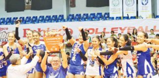 Bacolod Tay Tung High School Thunderbolts celebrate their Rebisco Volleyball League National Finals championship. PHOTO COURTESY OF JOSE MONTALBO