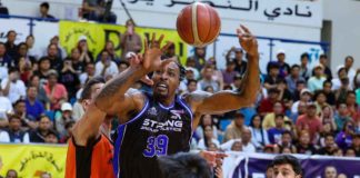 Strong Group-Philippines’ Dwight Howard loses the ball after being slammed by a Al Wehda defender. PHOTO COURTESY OF UAE BASKETBALL ASSOCIATION