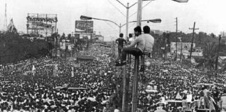 Thousands of people jam Edsa on Feb. 23, 1986. The 1986 Edsa People Power Revolution served as a “beacon of hope” for millions, promising freedom, democracy, and equality. It also offered a new opportunity for improved Filipino workers’ rights. But some of the bright possibilities brought by the world-renowned bloodless uprising that led to the ouster of a dictator remained a promise 38 years later, according to labor leaders. PEOPLE POWER BOOK, THE PHILIPPINE REVOLUTION OF 1986