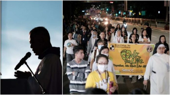 archbishop_resized Jose Cardinal Advincula (left) presides over the Mass for the annual “Walk for Life” held on Feb.17, 2024. Around 3,000 people from various Catholic groups joined the march from the Welcome Rotunda in Quezon City to the campus of the University of Santo Tomas in Manila. PHOTO FROM CBCP NEWS