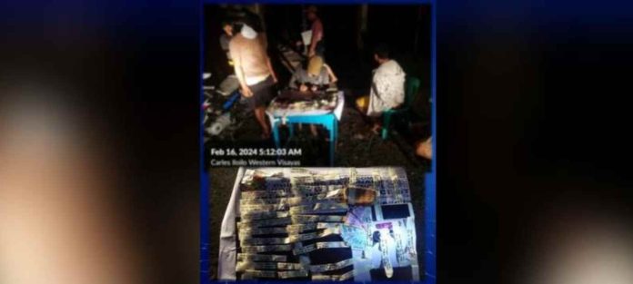 carles shabu.JPG_superimposed Twenty-three sachets of suspected shabu weighing a total of 111 grams and valued at around P754,400 were confiscated from two drug suspects in Barangay Poblacion, Carles, Iloilo early Friday morning, Feb. 16. IPPO PHOTO