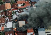 Around 150 individuals were displaced by a fire that broke out in Barangay San Nicolas, La Paz, Iloilo City past 4 p.m. on Sunday, February 18. The Bureau of Fire Protection Iloilo City has yet to determine the cause of the blaze. This aerial photograph captures the extent of the fire damage. MORE POWER ILOILO/FACEBOOK PHOTO
