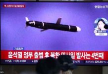 Regional tension rises as NoKor fires cruise missiles A previous North Korean missile launch seen on TV in Seoul, South Korea. GETTY IMAGES