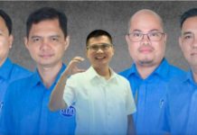 Department of Education Region 6 director Dr. Ramir Uytico (center) files a libel suit against DYRI RMN Iloilo anchormen (from left) Henry Lumawag, Novie Guazo, Regan Arlos, and Israel Vincent “Don” Dolido on Feb. 7, 2024. DYRI RMN ILOILO FACEBOOK PHOTO