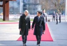 President Ferdinand R. Marcos Jr. is welcomed by Germany’s Chancellor Olaf Scholz at the Federal Chancellery on March 12, 2024. The two leaders walked together, introduced their respective delegations, and stood at the designated area for the playing of the Philippine and German national anthems. PCO PHOTO