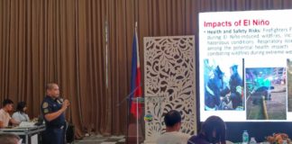 Senior Fire Officer 3 Romelo Aguilar, acting municipal fire marshal of Zarraga Fire Station, presents an action plan during the Provincial Disaster Risk Reduction and Management Council’s special meeting on Tuesday afternoon.