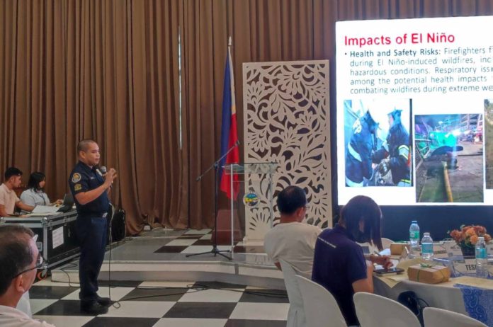 SFO3 Romelo Aguilar 4 Senior Fire Officer 3 Romelo Aguilar, acting municipal fire marshal of Zarraga Fire Station, presents an action plan during the Provincial Disaster Risk Reduction and Management Council’s special meeting on Tuesday afternoon.
