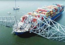 Impact of Baltimore port closure on global supply chains This handout screengrab courtesy of the National Transportation Safety Board taken on March 26, 2024, shows part of the steel frame of the Francis Scott Key Bridge sitting on top of the container ship Dali after the bridge collapsed in Baltimore, Maryland, on March 26, 2024. AFP, NATIONAL TRANSPORTATION SAFETY BOARD / YOUTUBE