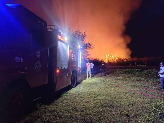 At least seven hectares of grassland went up in flames, which dragged for nearly 12 hours, in Barangay Gua-an, Leganes, Iloilo. The fire was fully extinguished on Monday morning, March 25. K5 NEWS FM ILOILO 88.7 PHOTO / FACEBOOK