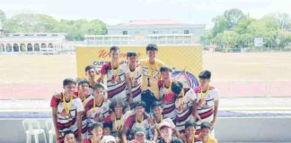 Barotac Nuevo secondary football players with coaches Japheth Buenalatrona and Neigil Ray Belencion. CONTRIBUTED PHOTO
